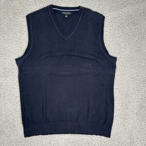 Banana‎ Republic Sweater Vest Mens M Black Cotton Cashmere Classic Dad